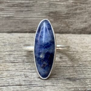 Elegant Blue White Orange Oval Sodalite Sterling Silver Ring | Blue Stone Ring | Boho | Gifts For Her | Calming Stone