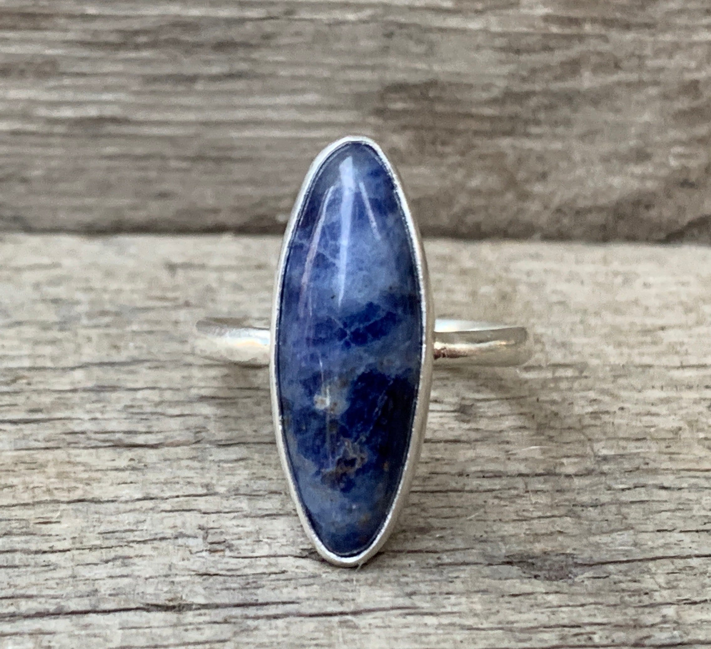 Elegant Blue White Orange Oval Sodalite Sterling Silver Ring | Blue Stone Ring | Boho | Gifts For Her | Calming Stone
