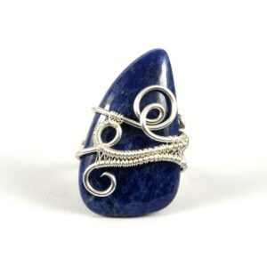 Handcrafted Sterling Silver Sodalite Ring - Wire Wrapped Artisan Jewelry (size 6-7 Us)