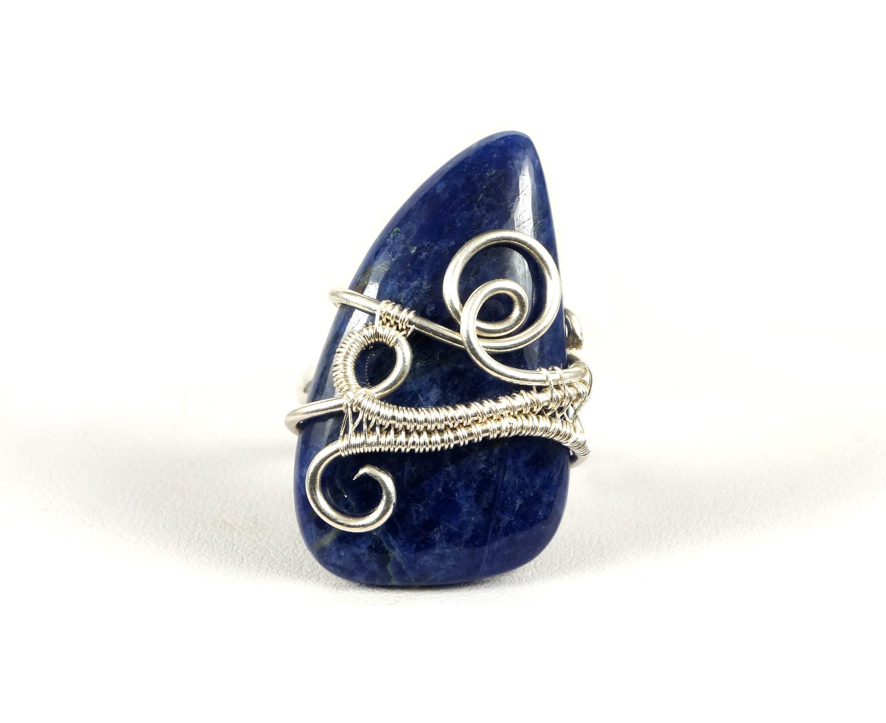 Handcrafted Sterling Silver Sodalite Ring - Wire Wrapped Artisan Jewelry (size 6-7 Us)