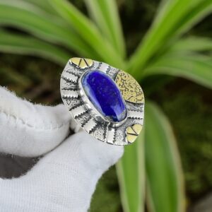 Handmade Sodalite 925 Sterling Silver Ring - Adjustable, 18K Gold Plated