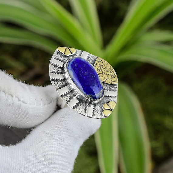 Handmade Sodalite Ring: 925 Sterling Silver, 18k Gold Angel Jewelry Handmade Sodalite Ring: 925 Sterling Silver, 18k Gold Angel Jewelry