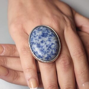 Handmade Sodalite Statement Ring: Adjustable Wide Band