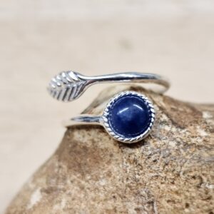Sodalite Leaf Ring. Size N 925 Sterling Silver. Reiki Jewelry Uk. Boho Chic Women's Ring. 6mm Blue Semi Precious Stone Ring