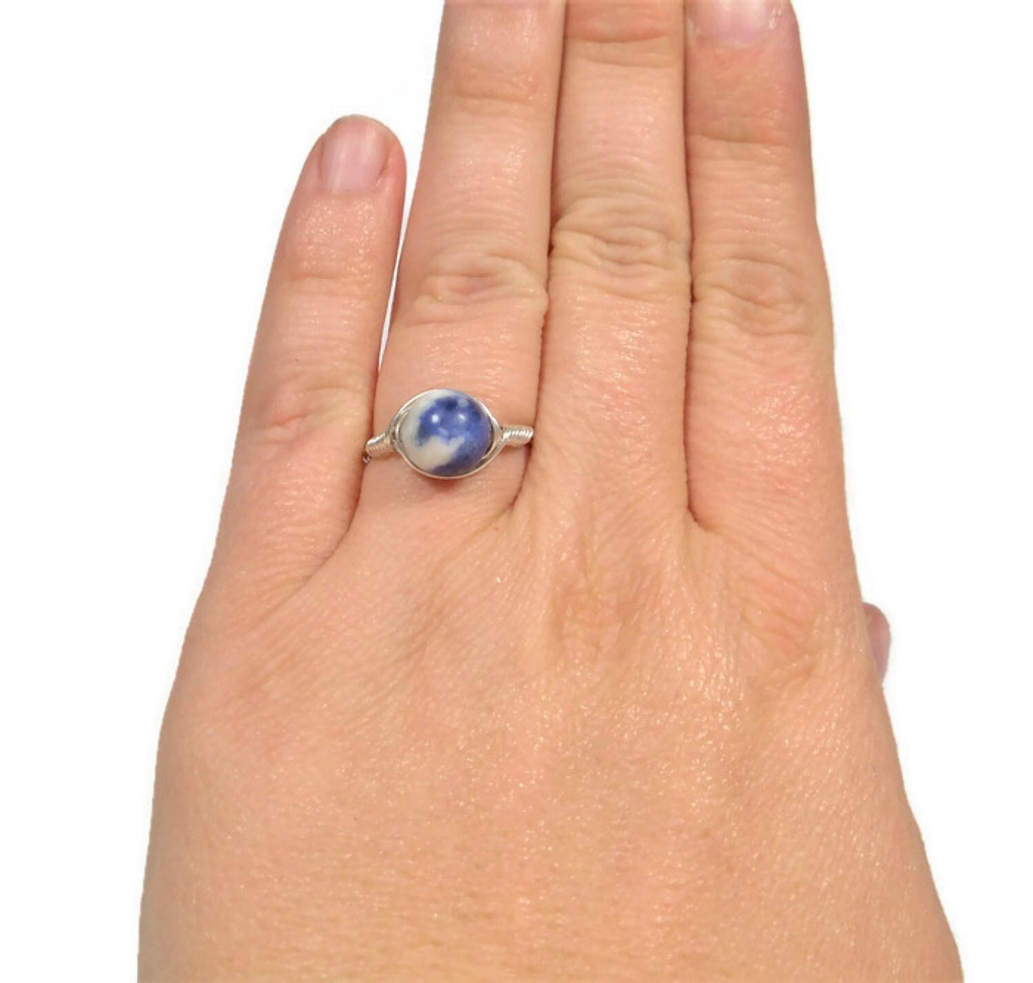 Lg Sodalite .999 Fine Silver Wire Wrapped Ring Lg Sodalite .999 Fine Silver Wire Wrapped Ring
