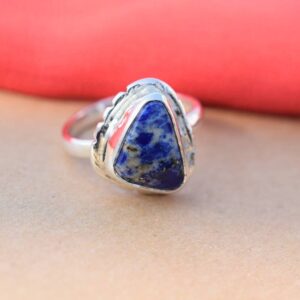 Natural Sodalite Ring 925 Sterling Silver Blue Gemstone Stacking Boho Anniversary Ring Handmade Gift For Her