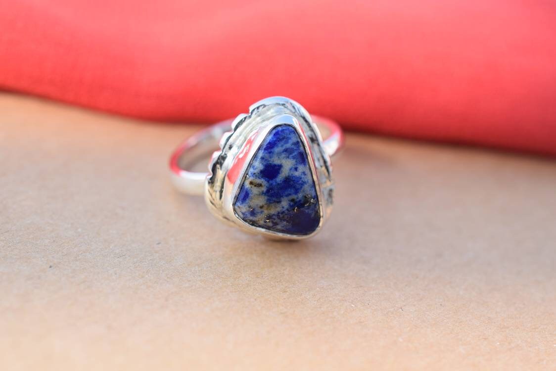 Natural Sodalite Ring 925 Sterling Silver Blue Gemstone Stacking Boho Anniversary Ring Handmade Gift For Her