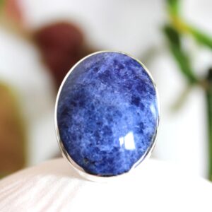 Oval Sodalite 950 Silver Unisex Ring, Size 9