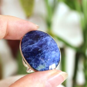 Oval Sodalite 950 Silver Ring, Size 9, Unisex