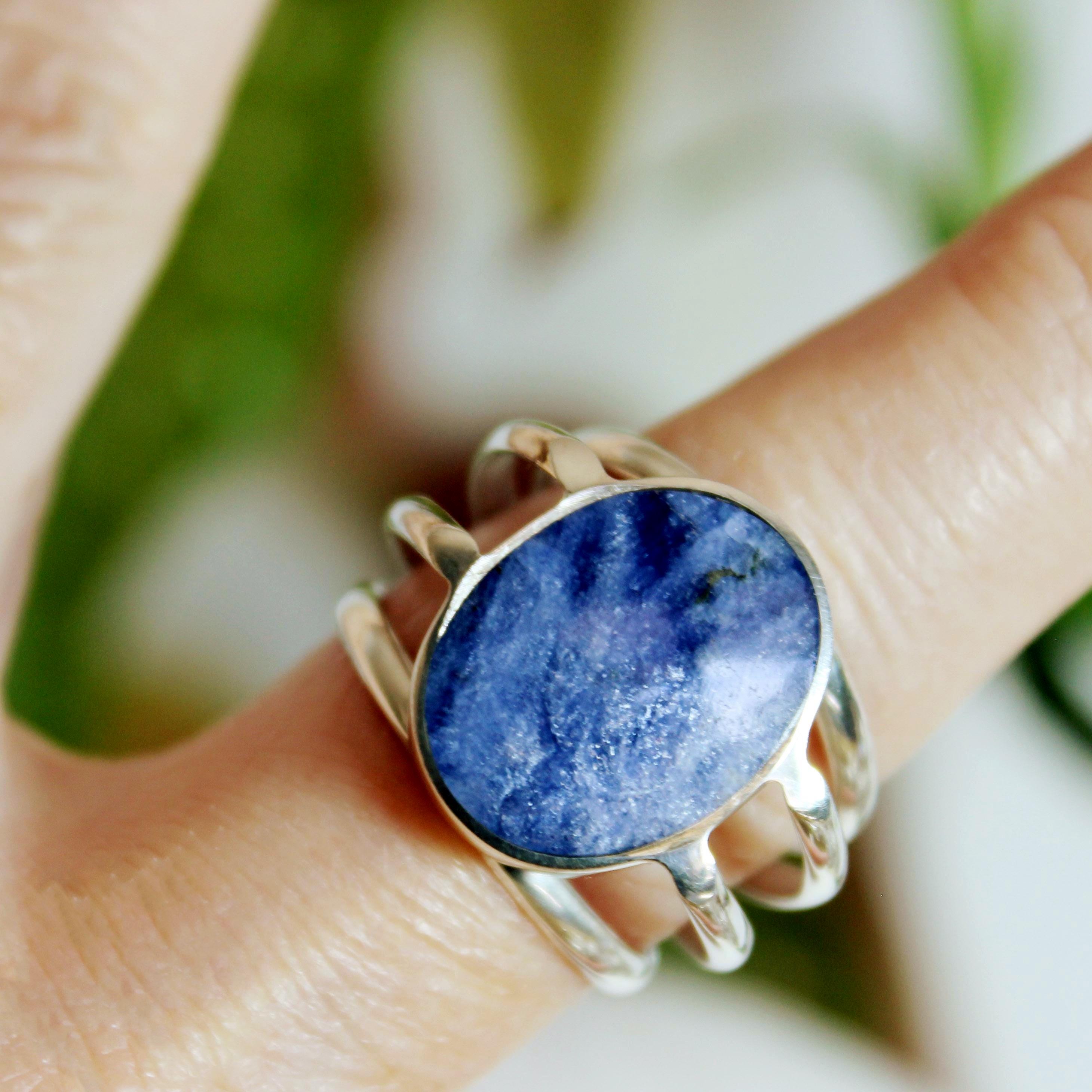 Oval Blue Sodalite Ring, 950 Sterling Silver, Size 8.5 Oval Blue Sodalite Ring, 950 Sterling Silver, Size 8.5