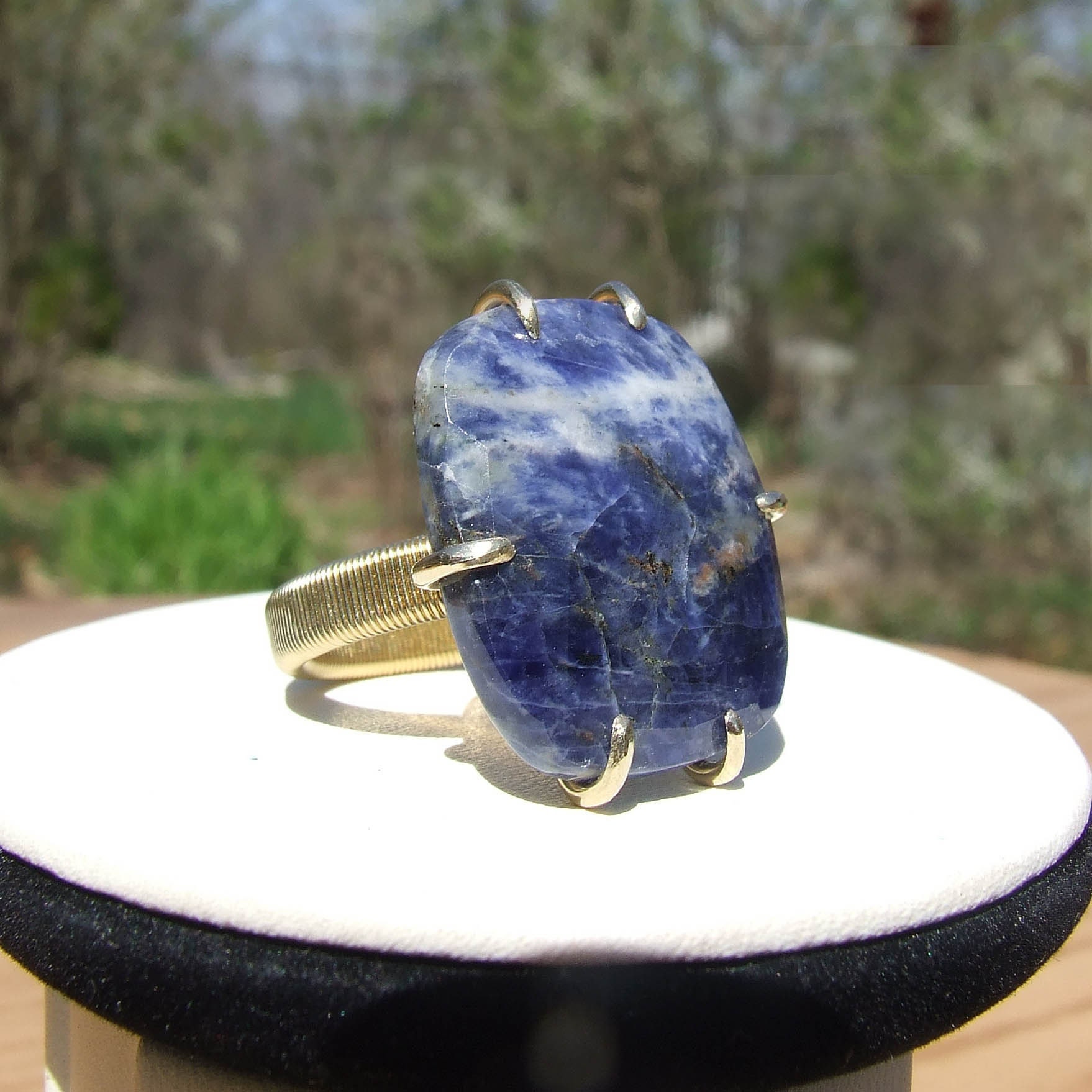 Sodalite Ring, Red Brass Size 10, Large Faceted Blue Stone Jewelry Sodalite Ring, Red Brass Size 10, Large Faceted Blue Stone Jewelry