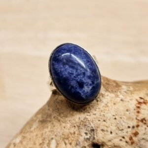 Simple Oval Sodalite Ring. Reiki Jewelry Uk. Adjustable Ring. Blue Semi Precious 18x13mm Stone. 925 Sterling Silver Rings For Women