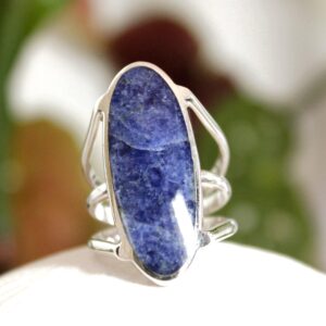 Sterling Silver Sodalite Ring, Elegant Oval Gemstone, Size 8.5