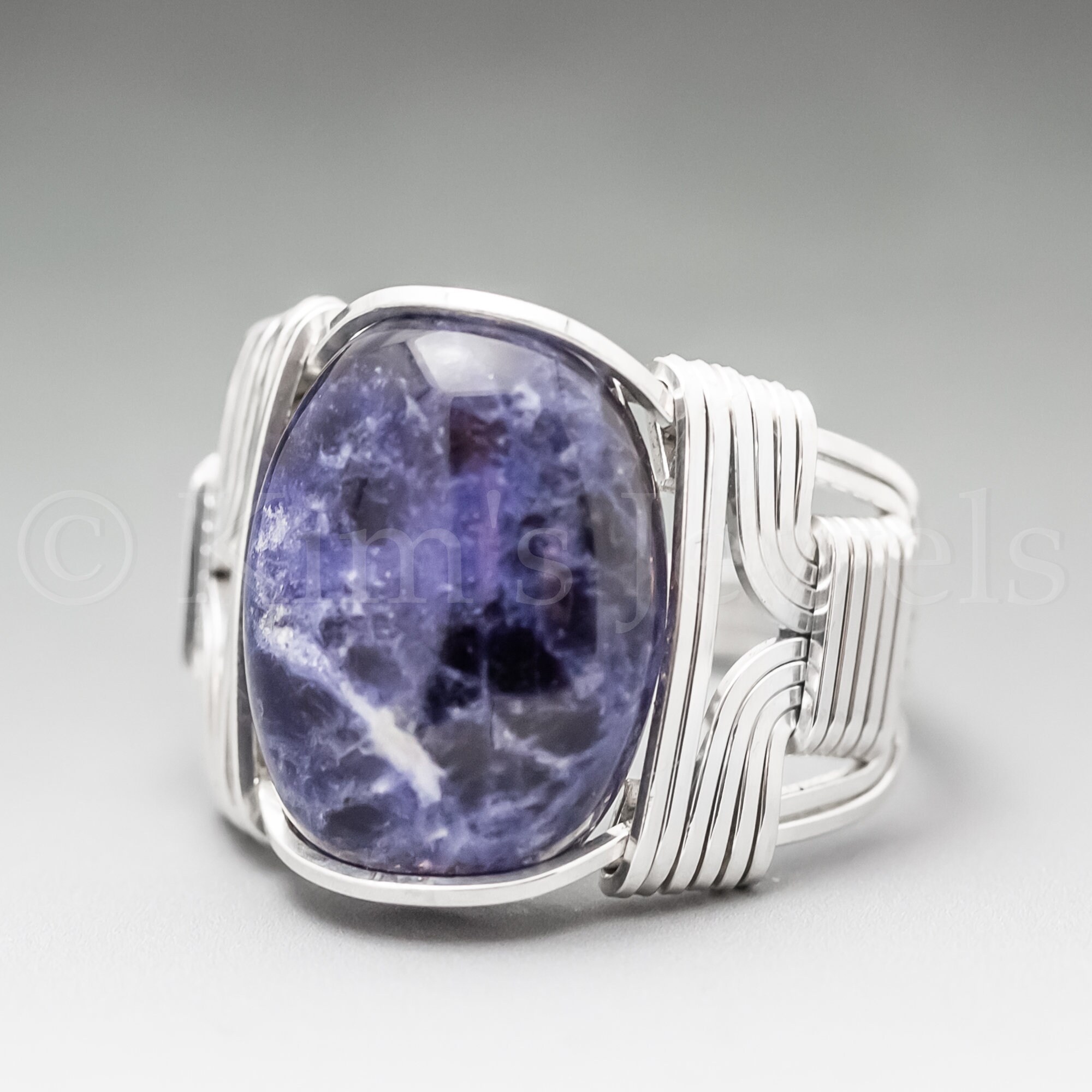 Sodalite Sterling Silver Wire Wrapped Cabochon Ring - Made To Order