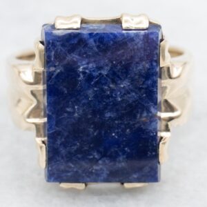 Vintage 10k Gold Sodalite Statement Ring, Men's Mid-century Modern