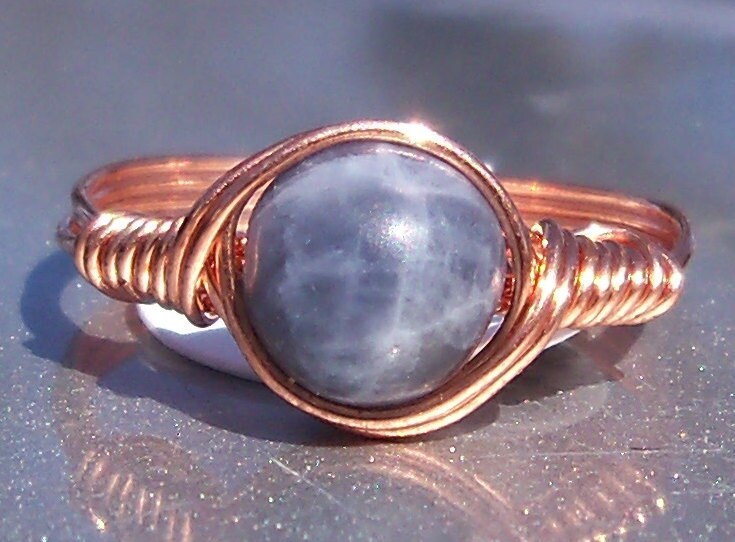 Sodalite Wire Wrapped Ring In Copper- Custom Sized
