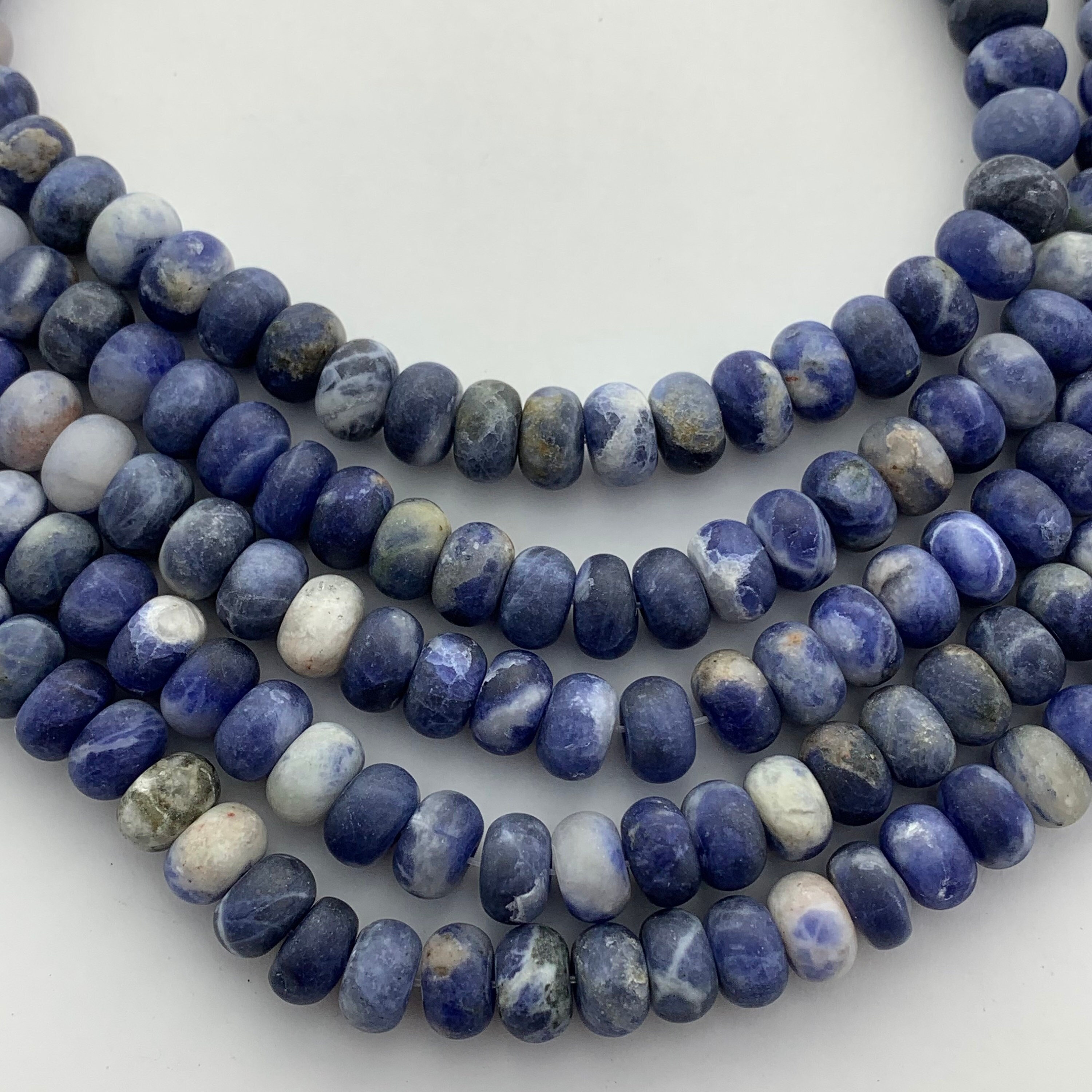 8mm Rondelle Matte African Sodalite Gemstone Beads. 15" Strand Of High Quality 5x8mm Blue And White Beads, About 74 Per Strand.