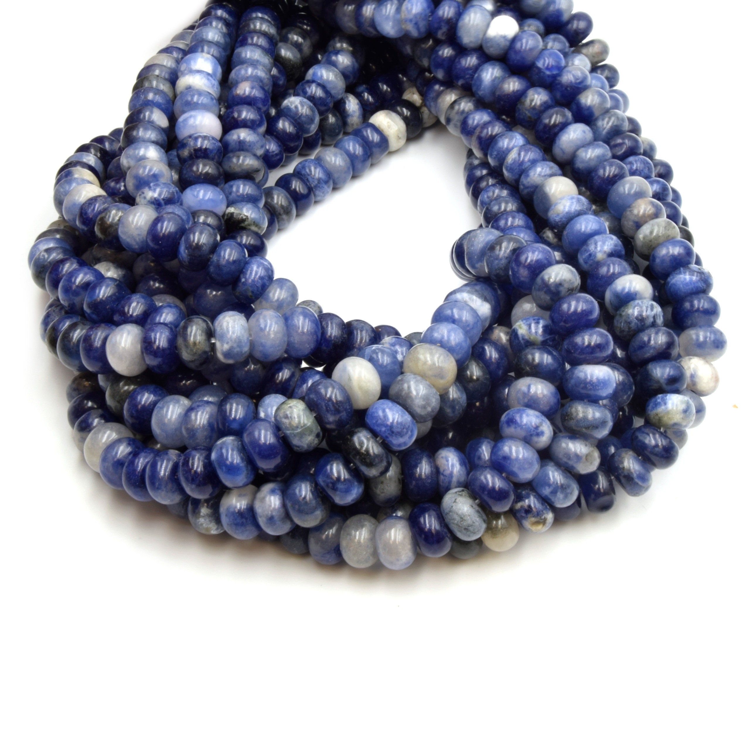 Sodalite Rondelle Beads: Natural Blue Polished Gems For Artisan Jewelry