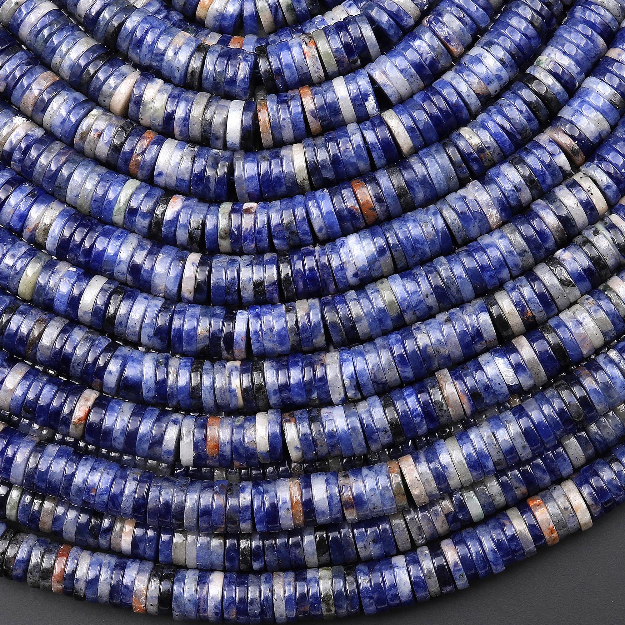 Natural Blue Orange Sodalite Smooth 6mm Heishi Thin Rondelle Beads 15.5" Strand