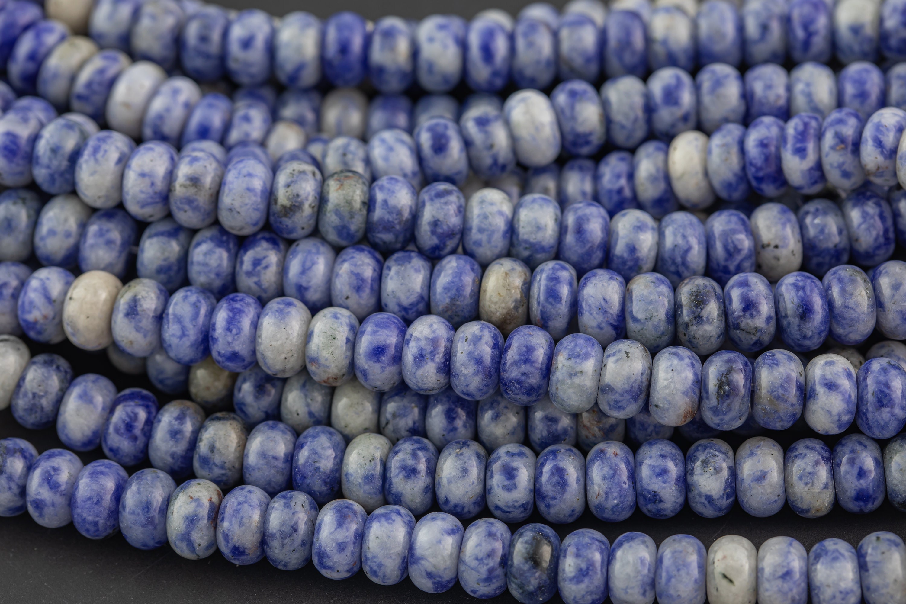 Natural Sodalite-  High Quality In  Roundel, 6mm, 8mm- Full 15.5 Inch Strand-15.5 Inch Strand  Smooth Gemstone Beads