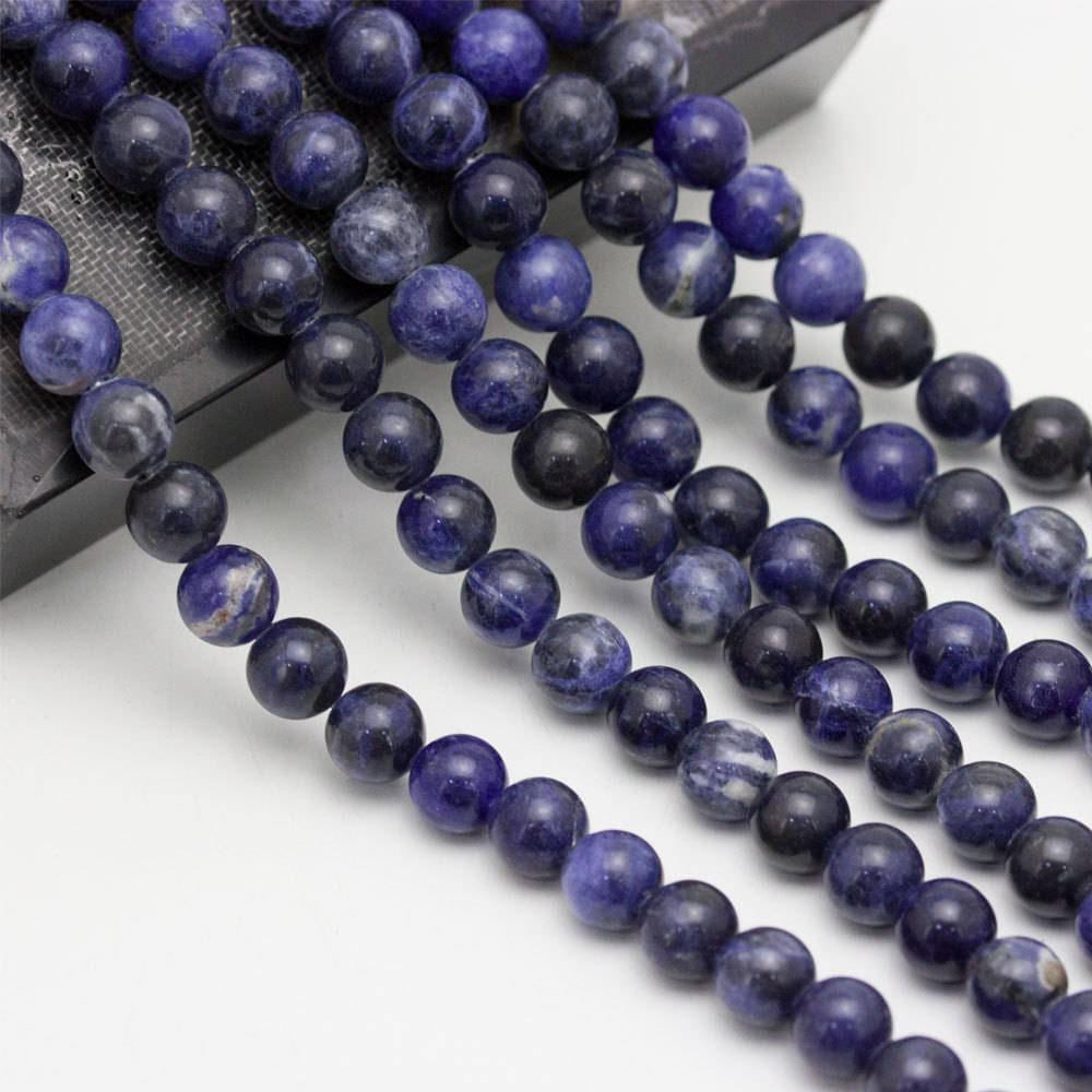 2.0mm Hole Sodalite Smooth Round Beads 6mm 8mm 10mm 15.5" Strand
