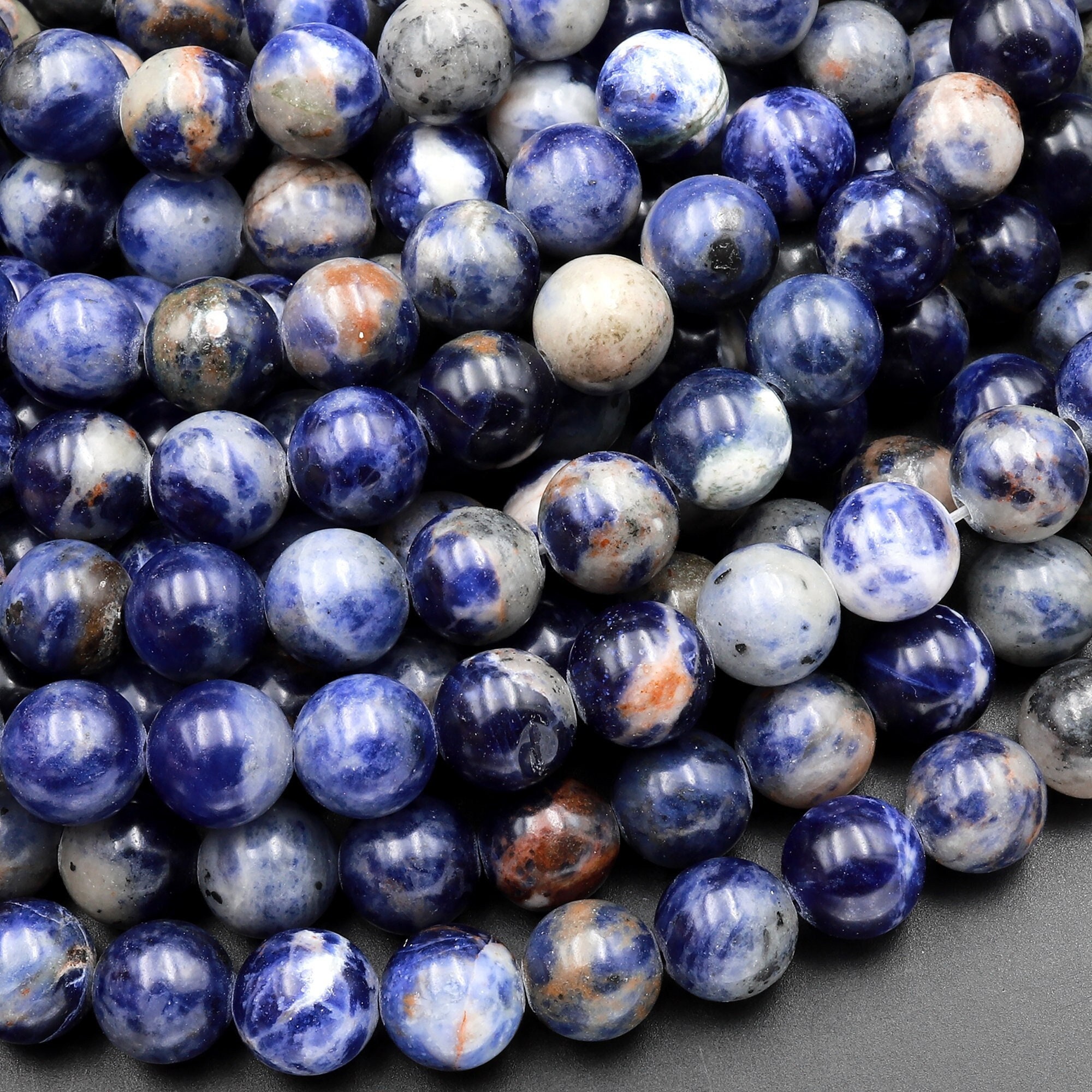 Natural Blue Orange Sodalite 6mm 8mm Round Beads 15.5" Strand