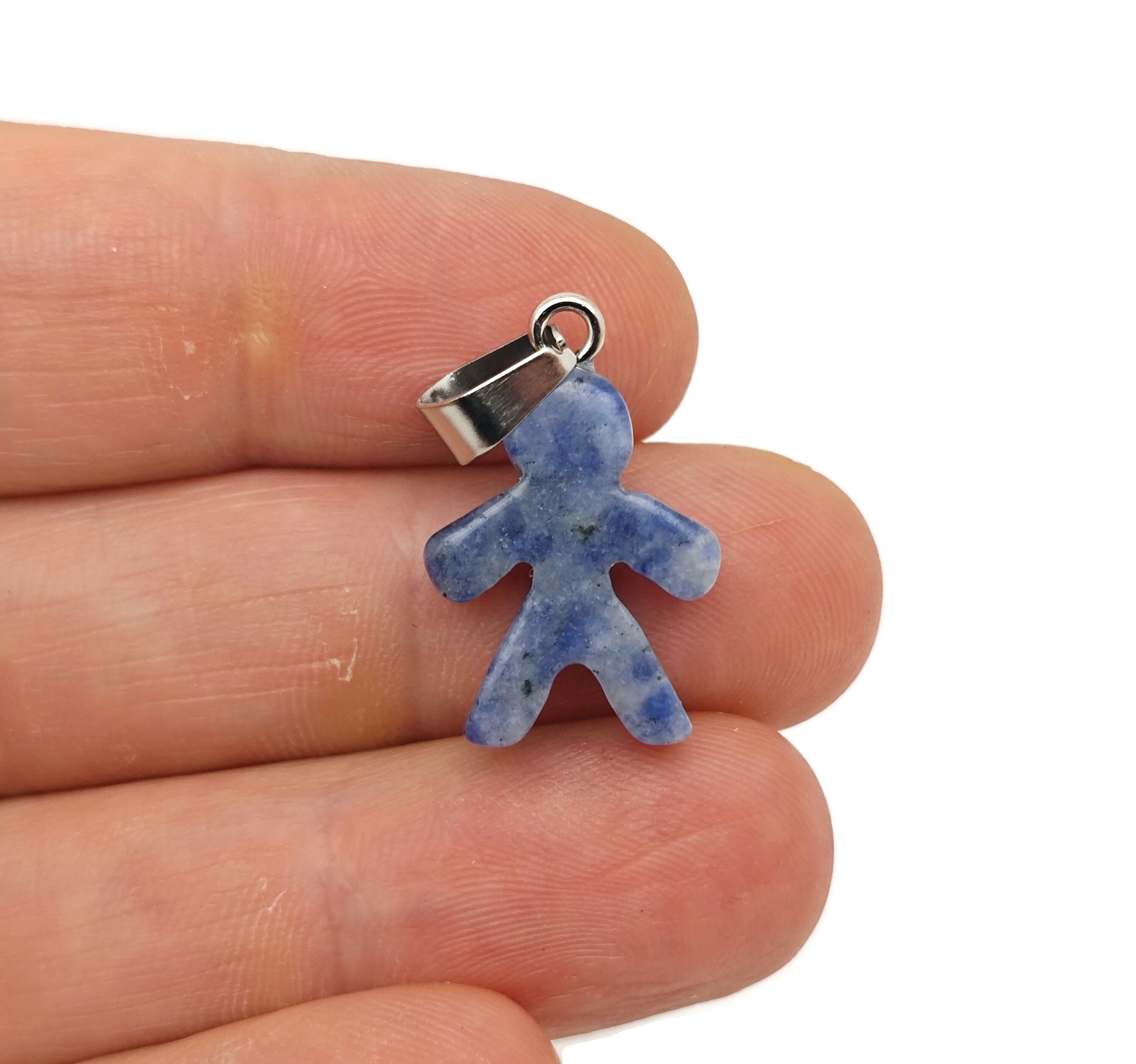 Sodalite Crystal Gingerbread Cookies Men Pendants - Christmas Gift - Mineral Specimens - Christmas Carving - Best Quality - Nc1539