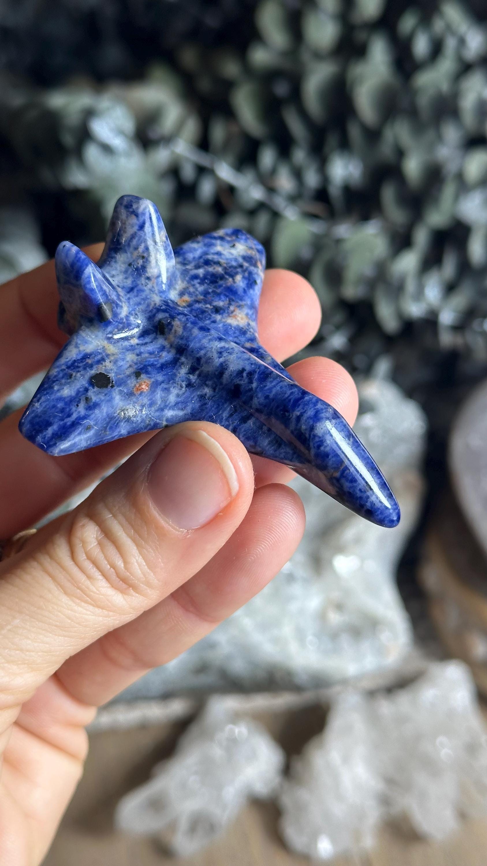 Sodalite Crystal Jet Carving , Airplane : 2 1/2”