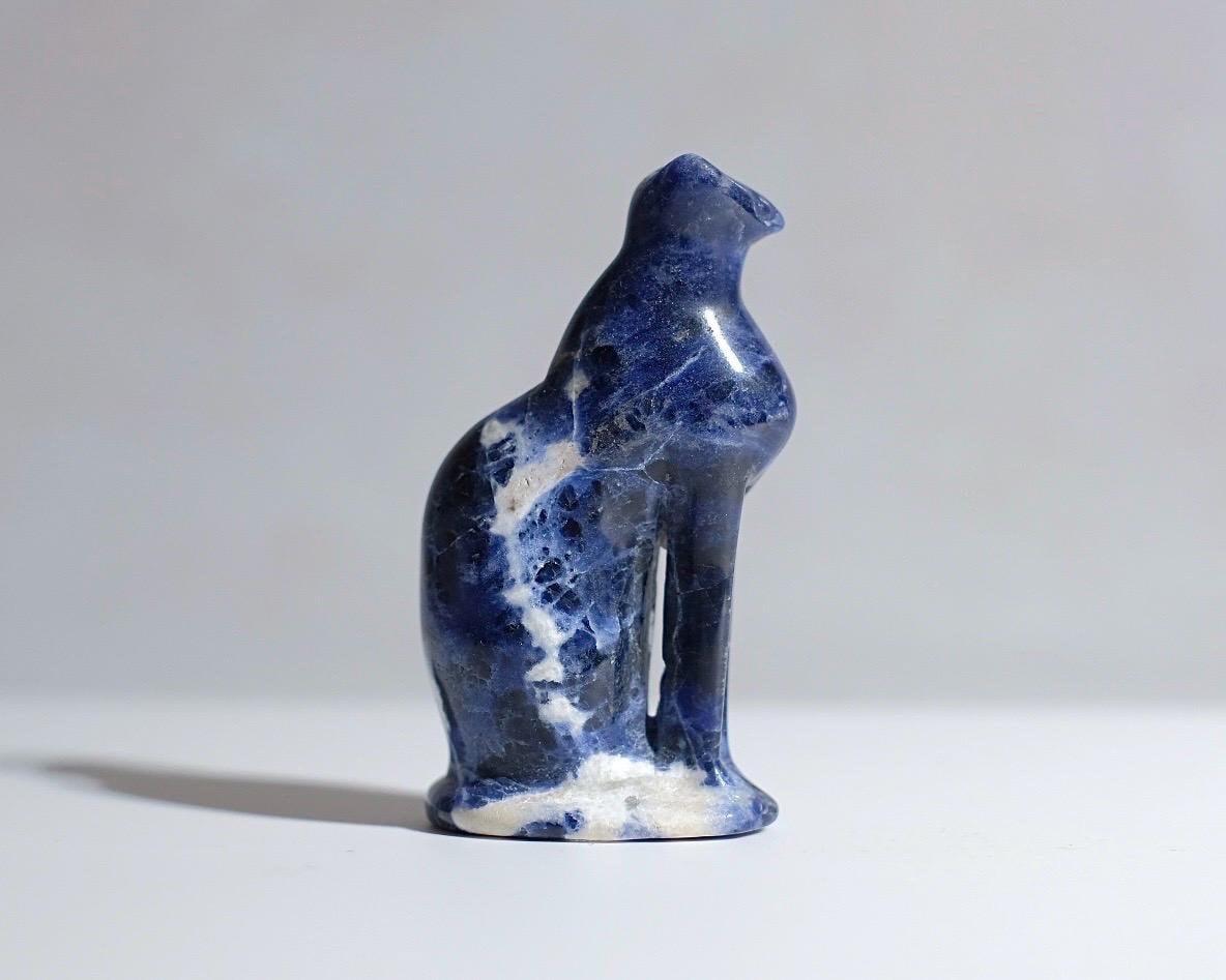 Sodalite Egyptian Cat Carving , Crystal Cat Figure