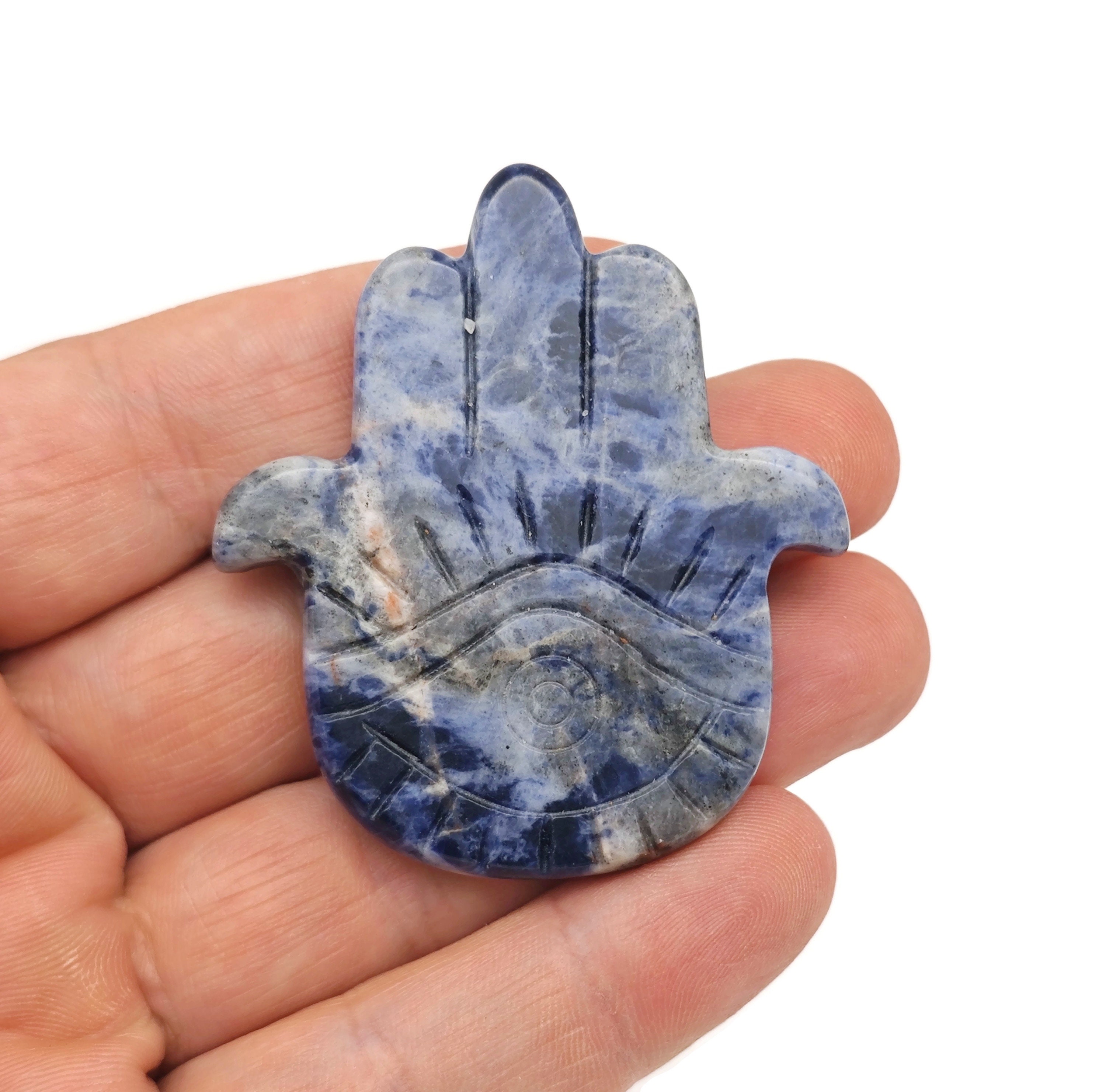 Sodalite Evil Eye Hand Gemstone Carving - Pocket Crystal - Crystals Chakra - Meditation Crystal - Energy Gift For Her - El1003