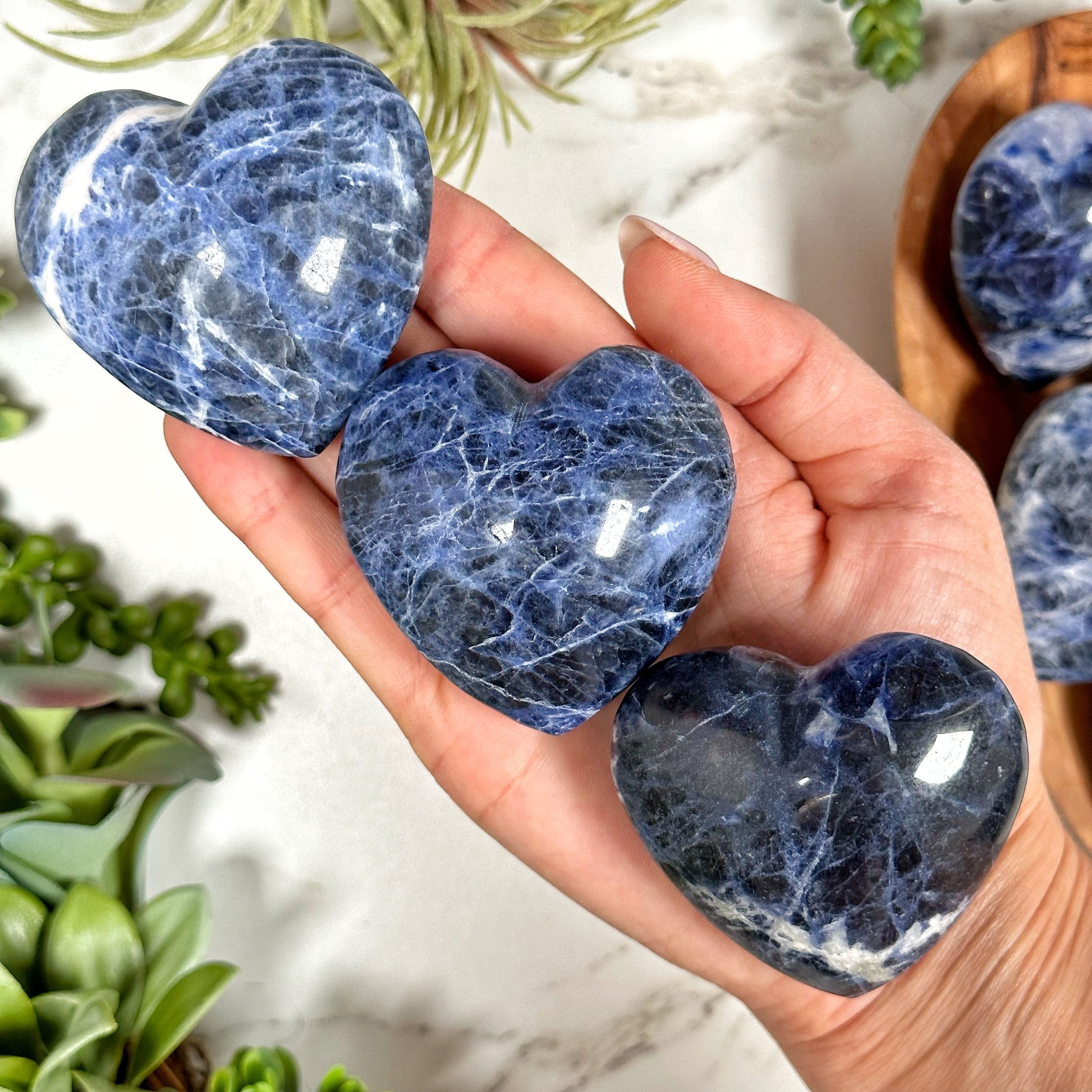 Sodalite Heart | 3-4 Oz | - No. 222 (polished Blue Crystal Carving, Throat Chakra, Peace)