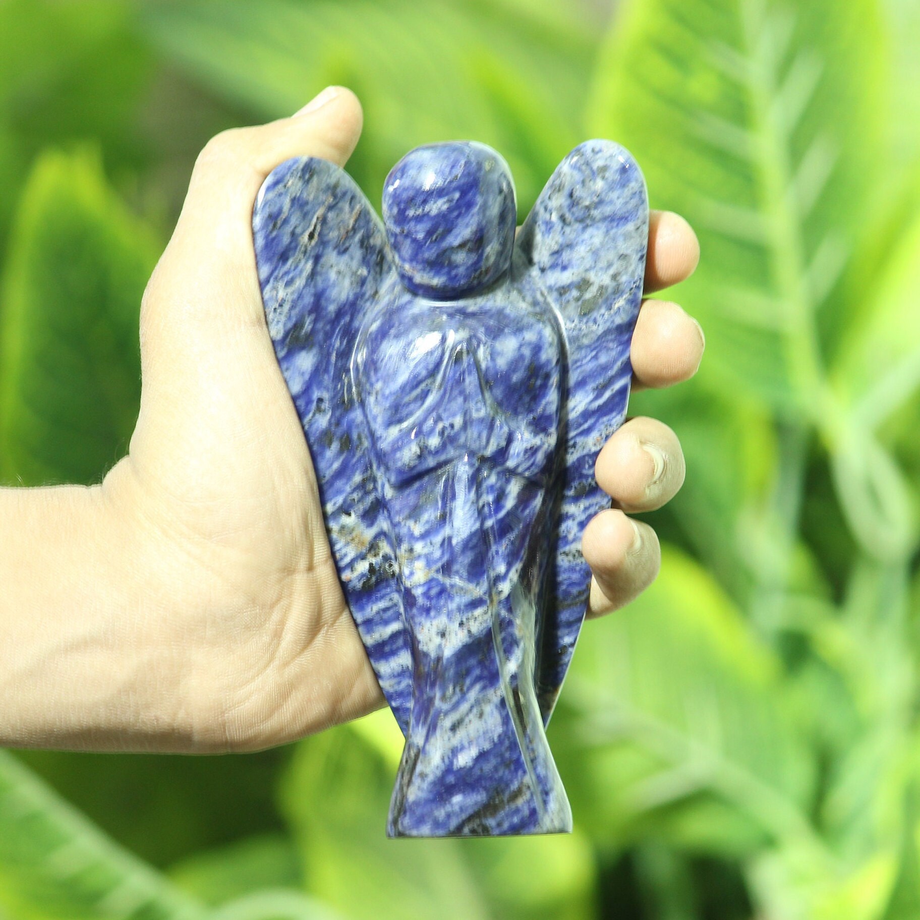 Huge 140mm Sodalite Angel Figurine : Polished Stone Altar Guardian
