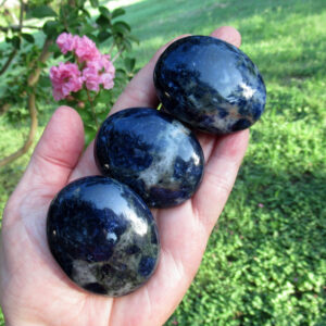 Namibian Sodalite Palm Stone: Grade A Polished Crystal Namibian Sodalite Palm Stone: Grade A Polished Crystal
