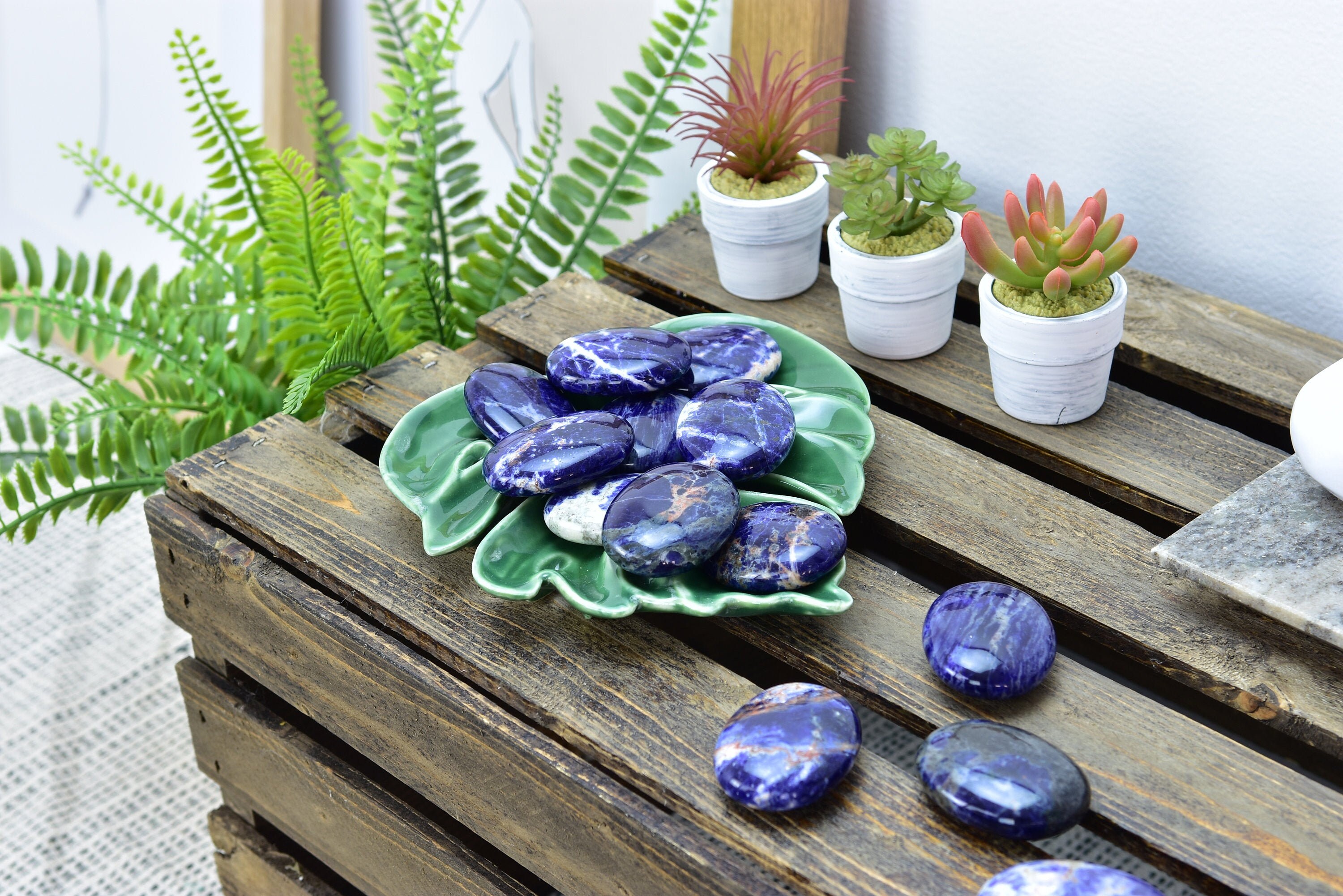 Sodalite Palm Stone: Blue Crystal Worry Stone, Spiritual Decor
