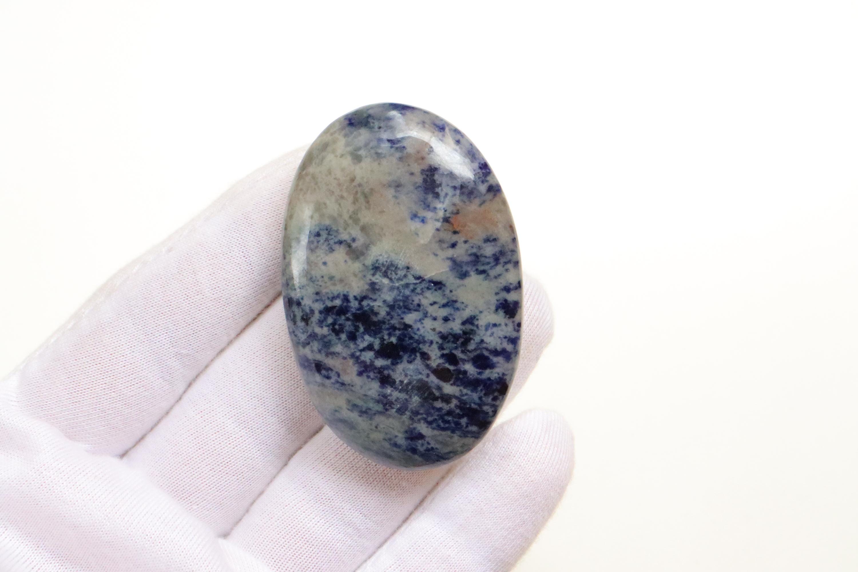 Sodalite Palm Stone, Natural Designer Sodalite Palm Stone, Pocket Crystal Meditation Palm, Throat Andthird Eye Chakra Polished Blue Crystal