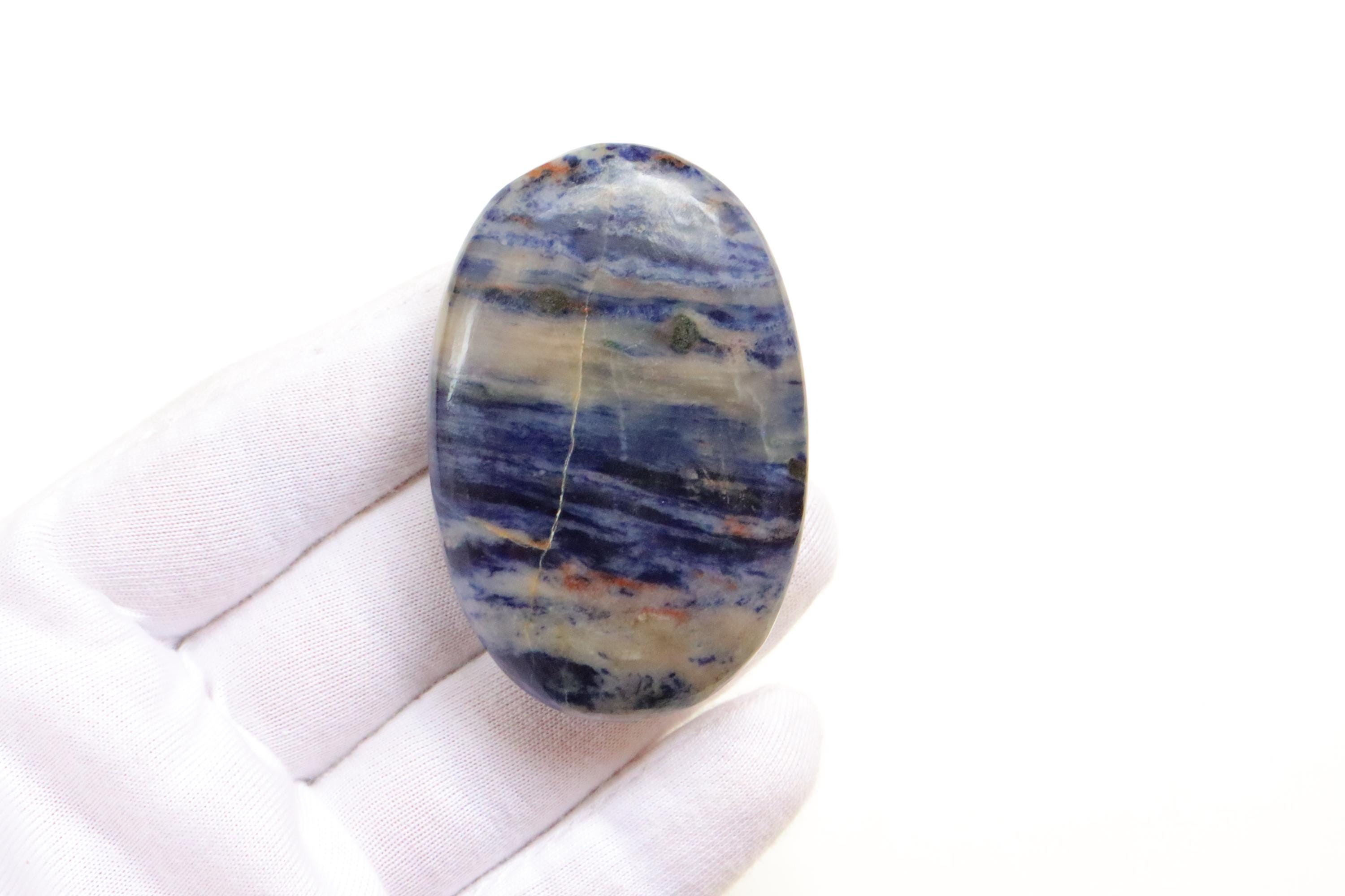 Sodalite Palm Stone, Natural Designer Sodalite Palm Stone, Pocket Crystal Meditation Palm, Throat Andthird Eye Chakra Polished Blue Crystal