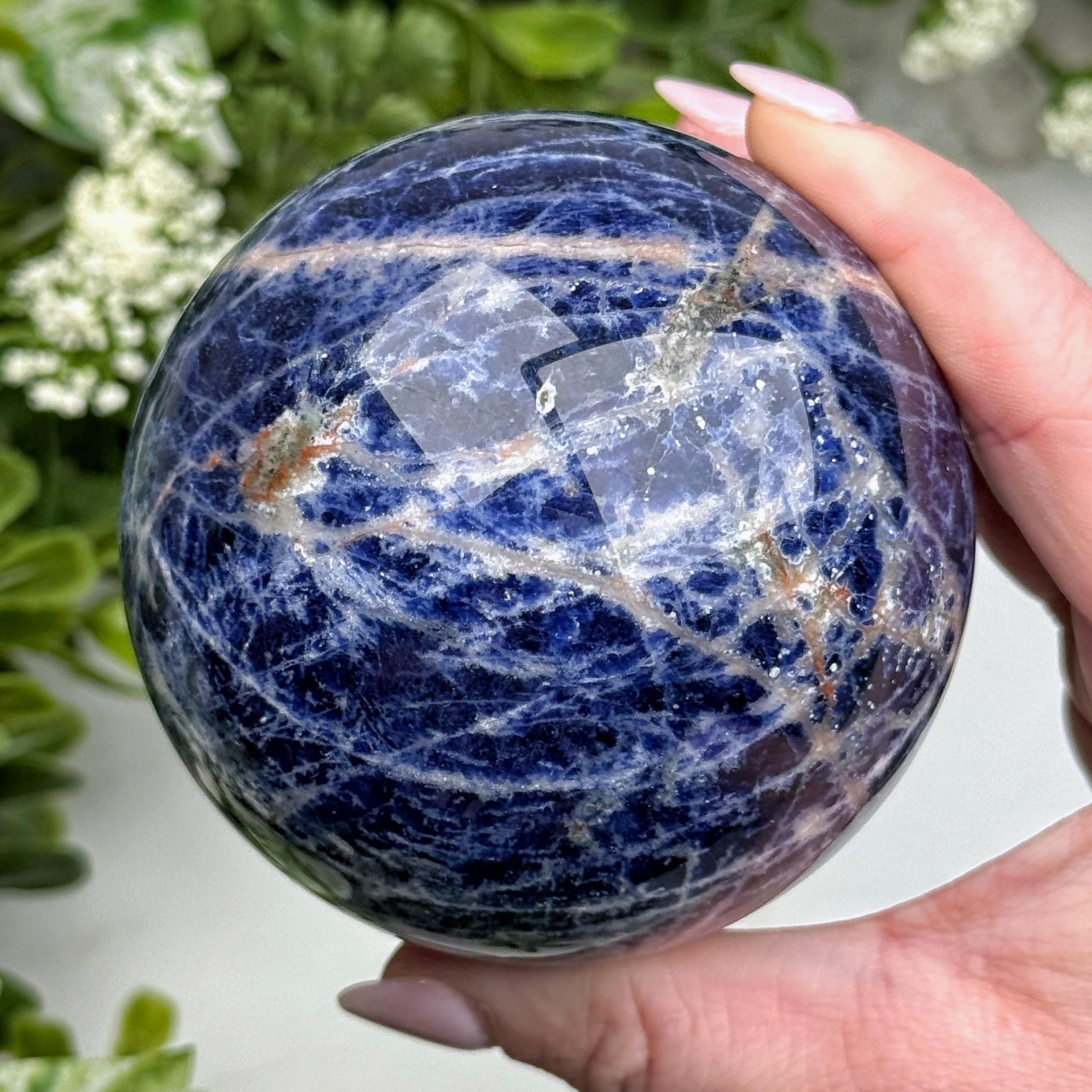 Sodalite Sphere | 77mm | - #1 (polished Blue Crystal Ball, Throat Chakra, Healing Stone, Peace)