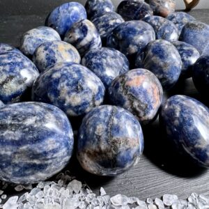 Fluorescent Blue Sodalite Tumbled Stone | Pink Uv Glow Fluorescent Blue Sodalite Tumbled Stone | Pink Uv Glow