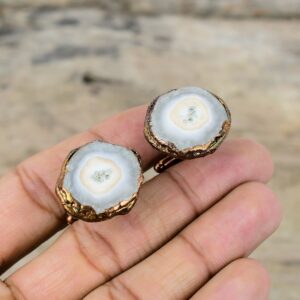 Solar Quartz Druzy Cuff Links Electroformed Copper Cufflinks Gemstone Jewelry Brand New Cufflink Handmade Electroformed Jewelry Gift For Dad