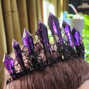 Spider crown - crystal crown - goth bride headpiece - spider web hair - goth crown - purple crystal crown - halloween accessory