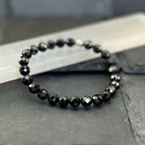AAA Black Spinel Gemstone Bracelet 8mm Beads: 14K Gold or 925 Silver Accent, Healing Crystal Jewelry