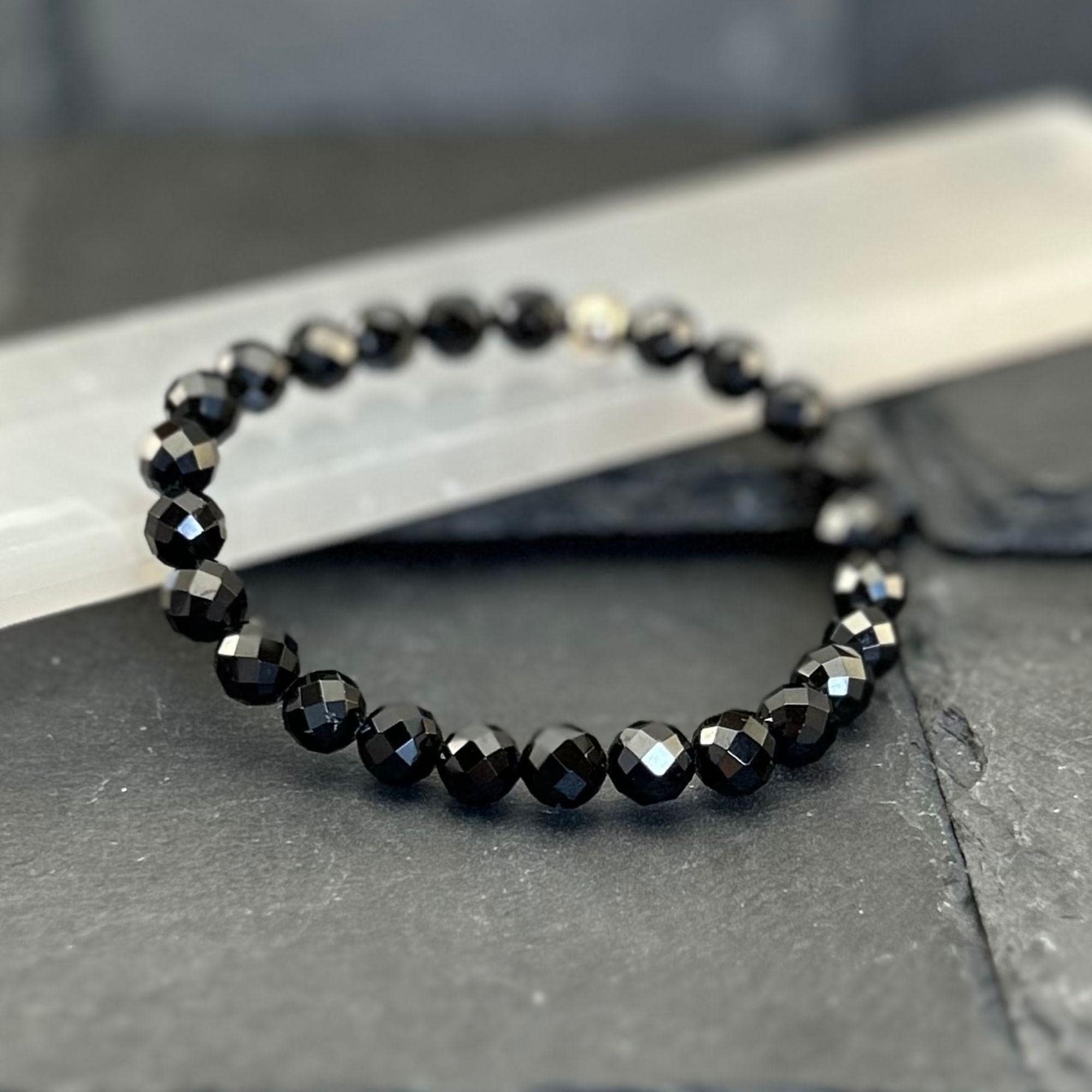 Aaa Black Spinel Gemstone Bracelet 8mm Beads: 14k Gold Or 925 Silver Accent, Healing Crystal Jewelry
