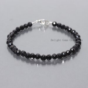 Black Spinel Bracelet, 6mm Faceted Round Beads, Gemstone Jewelry