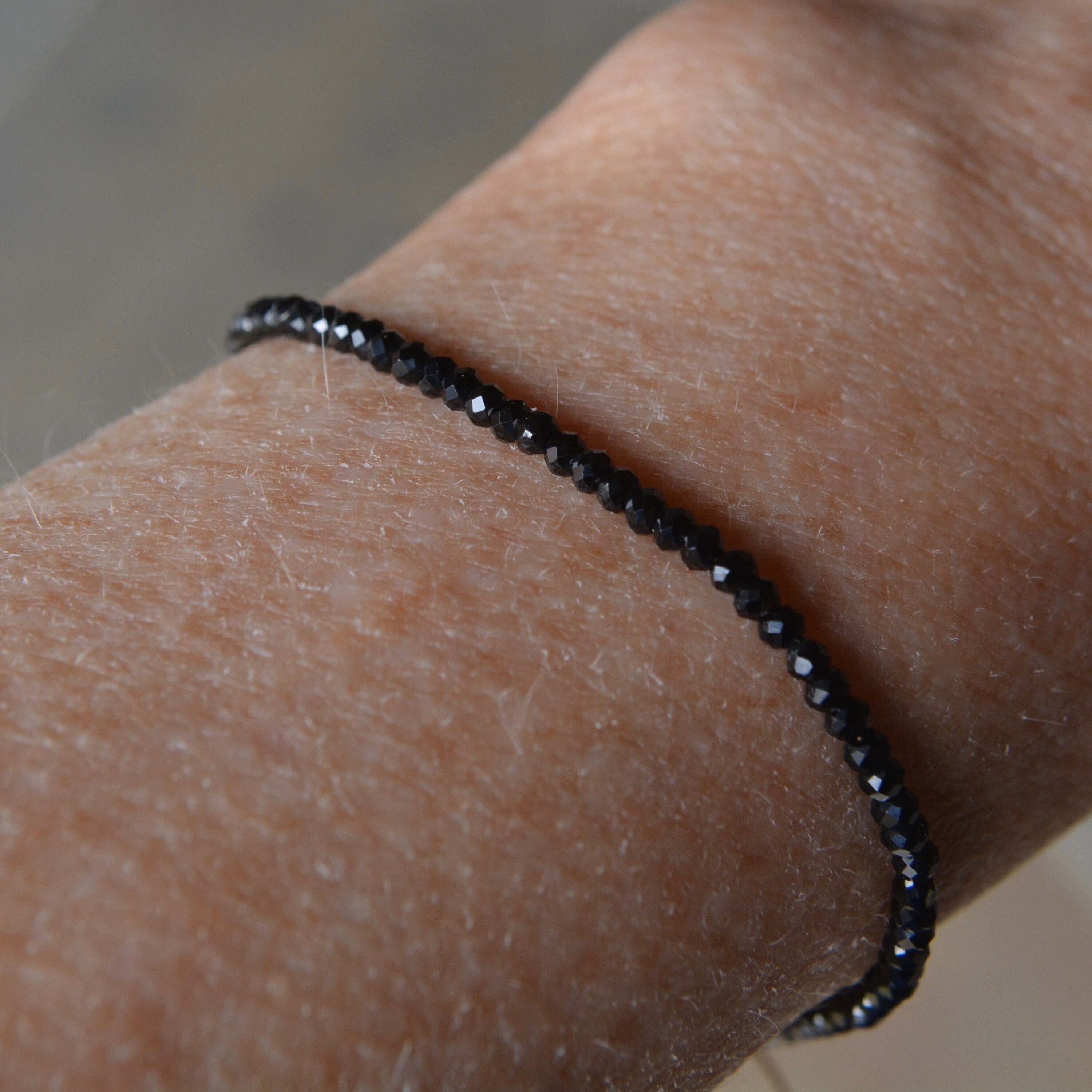 Black Spinel Adjustable Knotted Silk Bracelet Adjustable Length