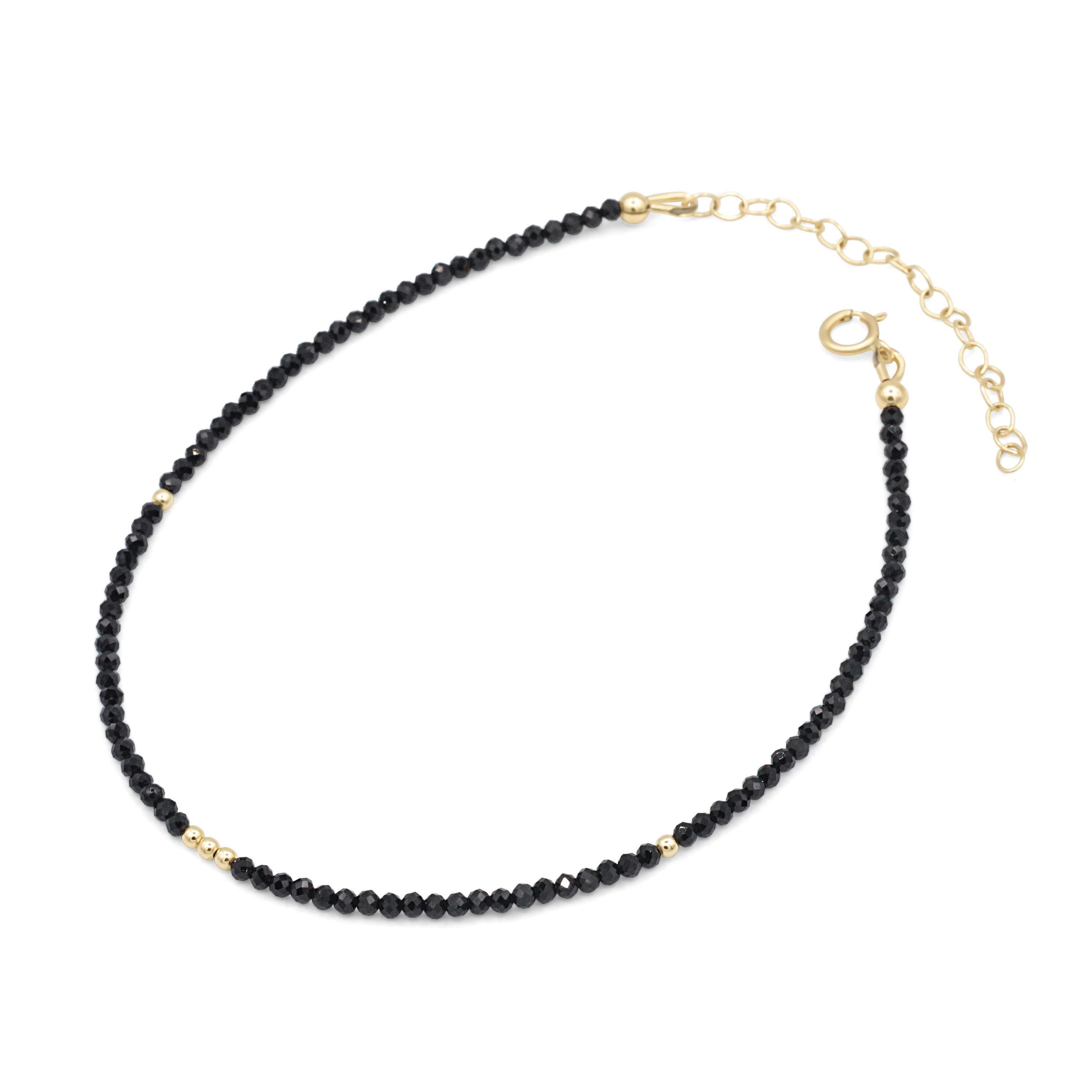 Black Spinel Anklet | Beaded Black Spinel Ankle Bracelet [ealp1090]| Women's Gemstone Black Spinel Jewelry