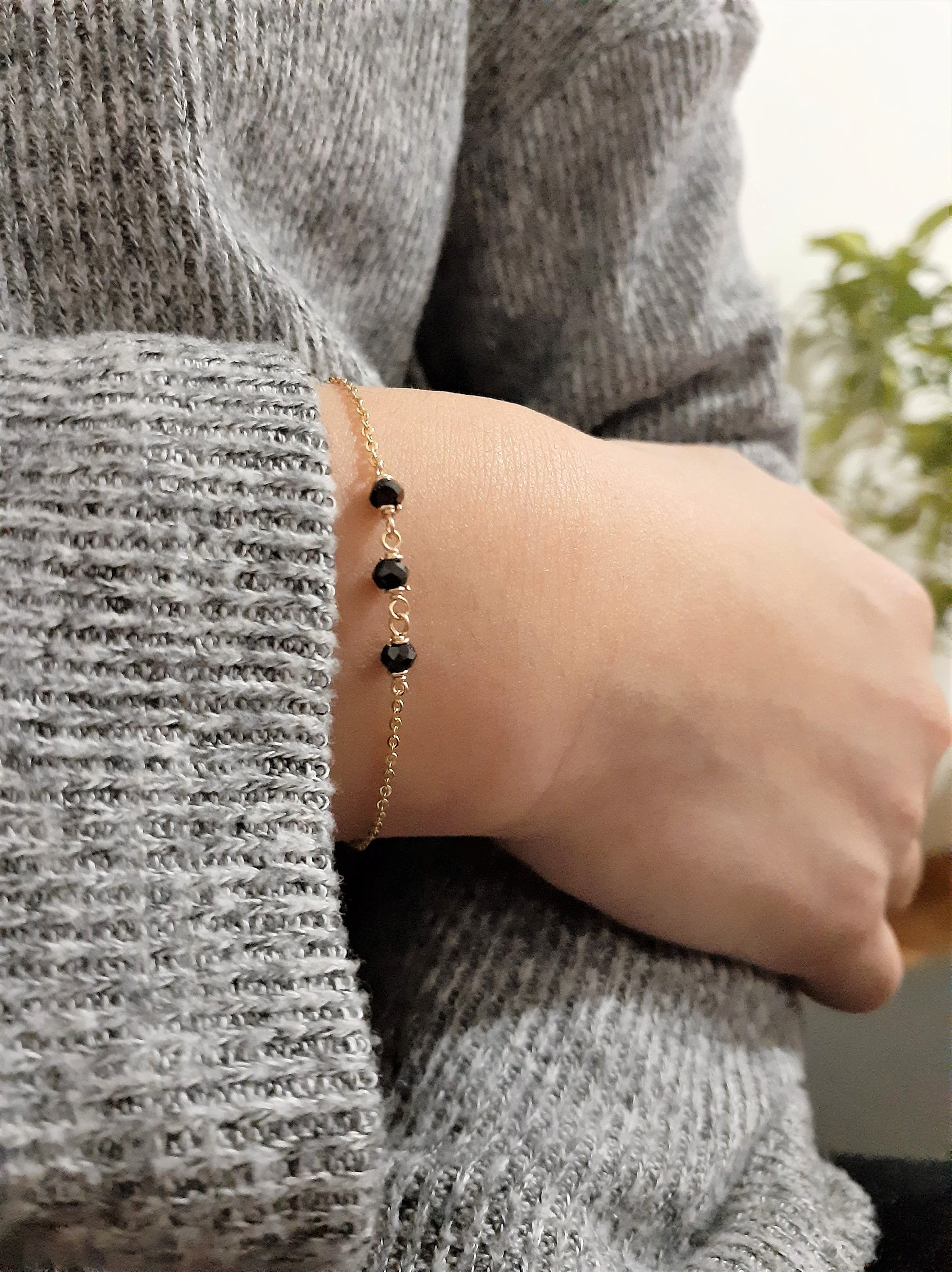 Black Spinel Bracelet, August Birthstone, Handmade Jewelry, Bracelet For Women, Dainty Gold Bracelet, Gemstone Bracelet, Gifts For Her