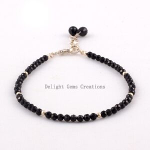 Black Spinel Beaded Bracelet, 3mm Faceted Round Gemstone, Delicate Gift
