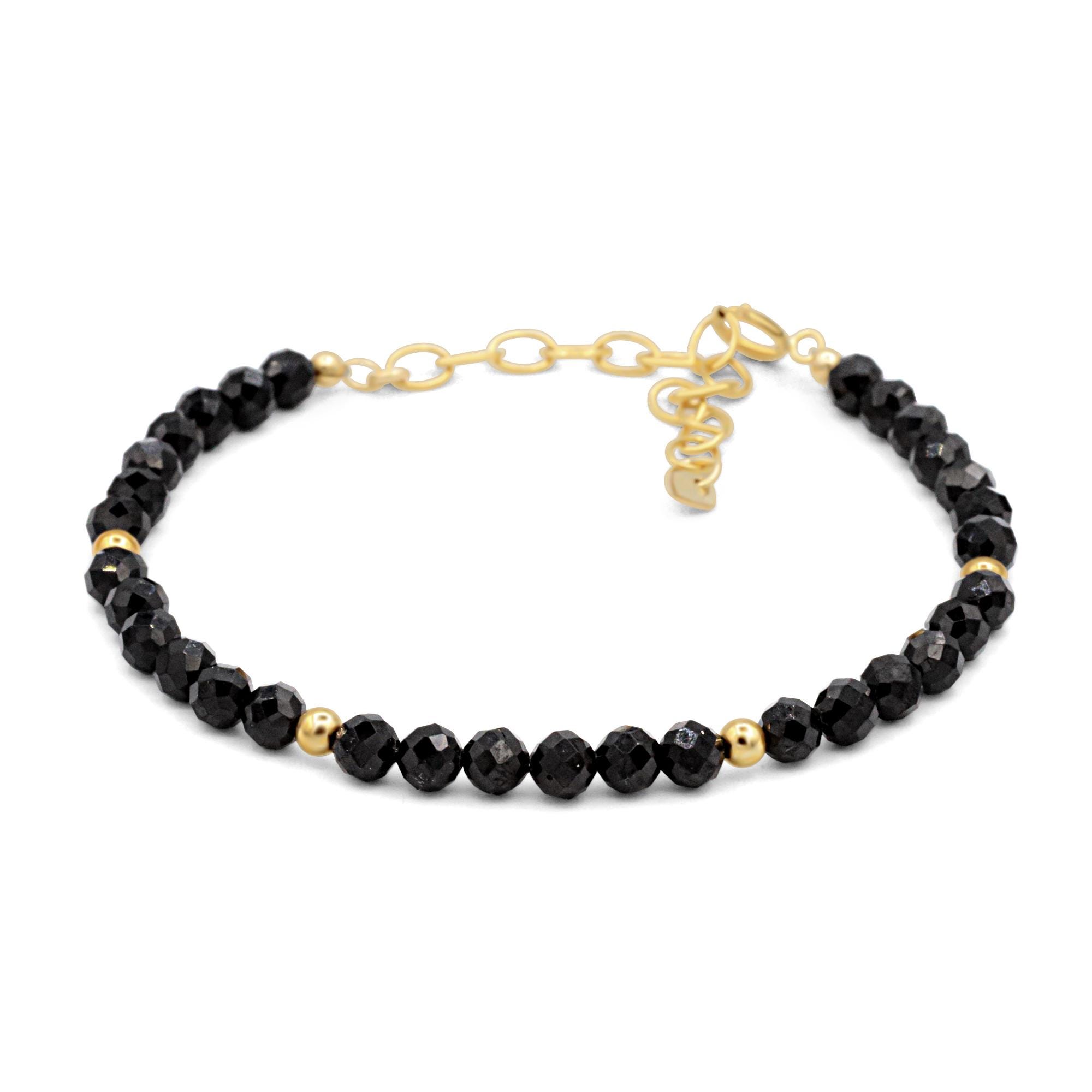 Black Spinel Bracelet | [ebbp1039] Dainty Tiny Black Spinel Beaded Bracelet | Black Spinel Gold Bracelet | Genuine Black Spinel