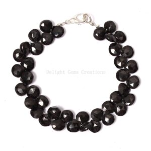 Black Spinel Bracelet, Faceted Heart Beads, 8 Inch