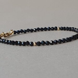 Black Spinel Bracelet: Genuine Gemstone, Gold Filled Findings